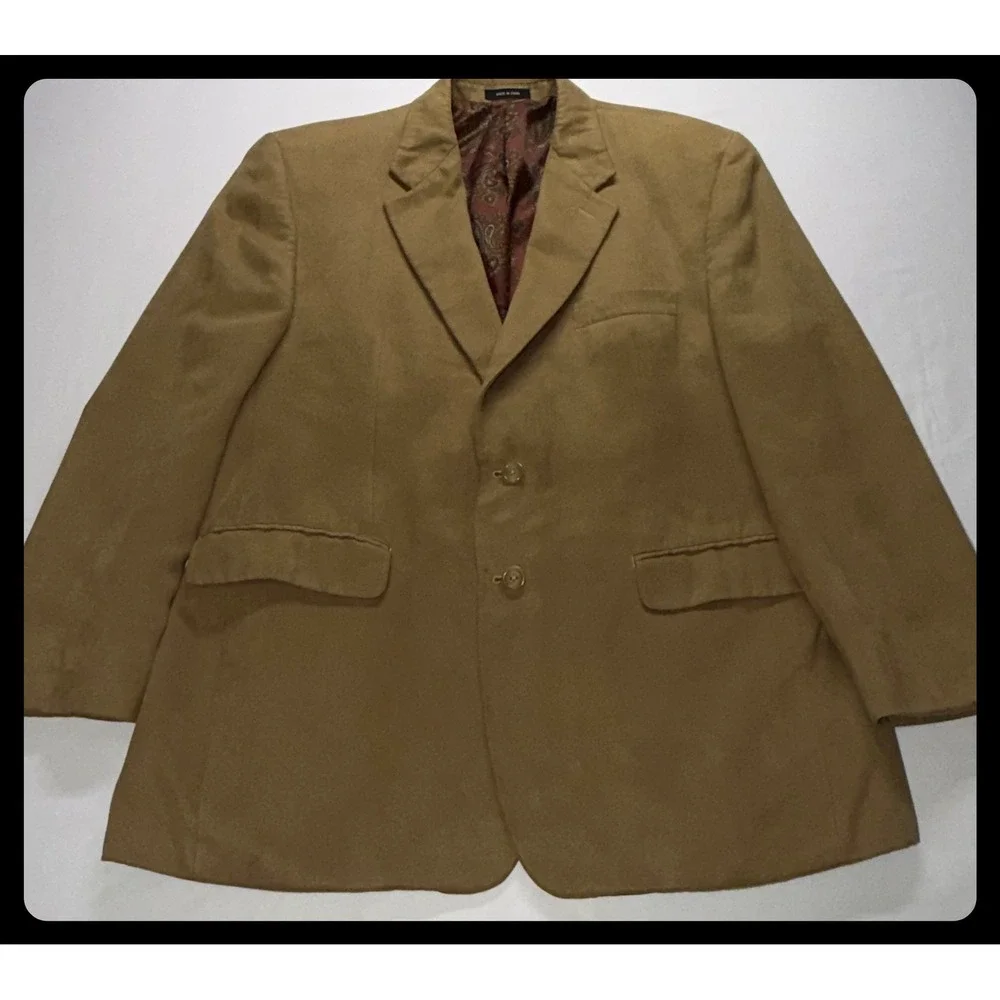 Lauren Ralph Lauren Blazer Mens 42S Tan Faux Suede Paisley Lining Sport Coat